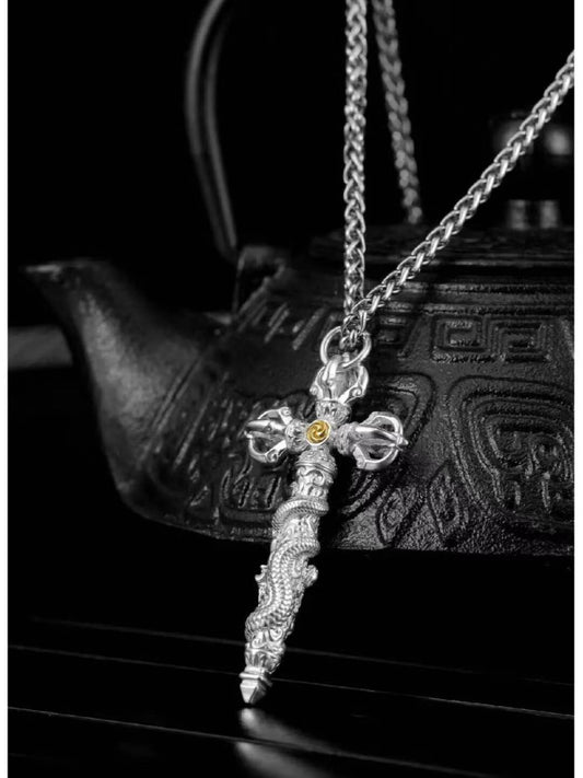 Chinese style brass Cross Dragon Vajra, representing Tibetan Buddhist ritual implements culture, a unique piece of Buddhist ritual implements art perfect for spiritual decor.