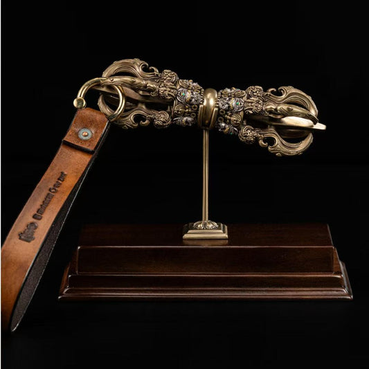 Handcrafted brass Para Vajra ornament, inspired by Tibetan Buddhist ritual implements culture, showcasing traditional Buddhist ritual implements art.