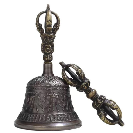 Handcrafted brass Vajra bell from Nepal, inspired by Tibetan Buddhist ritual implements culture and traditional Buddhist ritual art.