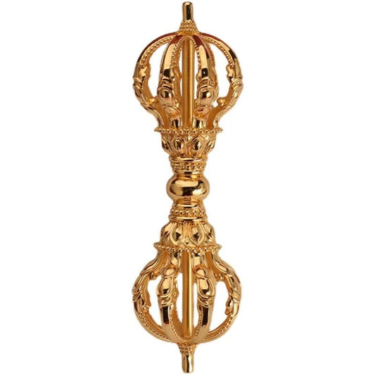 Handmade brass Nepali-style vajra, representing Tibetan Buddhist ritual implements culture, used for demon subduing and spiritual practice, featured in Buddhist ritual implements art.