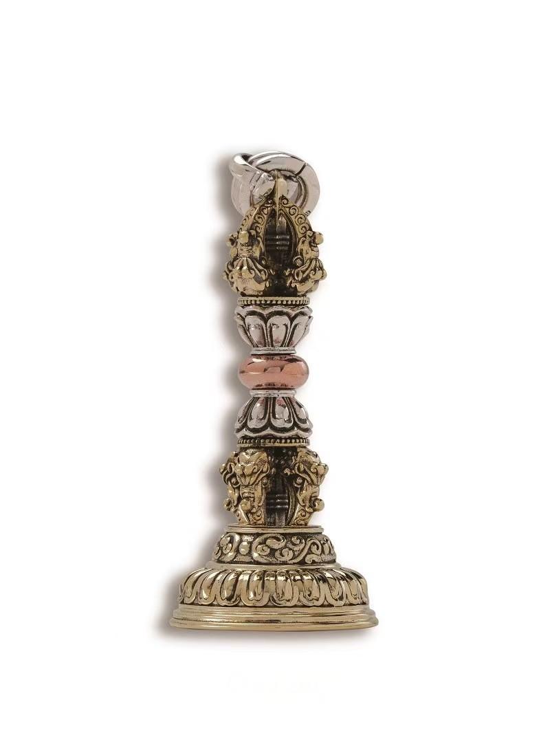 Traditional brass Vajra on lotus stand, handcrafted in Tibetan Buddhist ritual implements culture style, showcasing genuine Buddhist ritual implements art.
