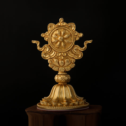 Handmade brass Ashtamangala ritual art inspired by Tibetan Buddhist ritual implements culture and Buddhist ritual implements art