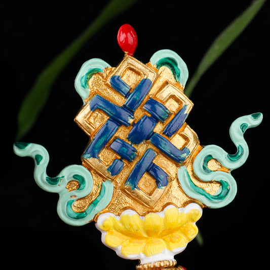 Hand-painted brass Ashtamangala inspired by Tibetan Buddhist ritual implements culture and refined Buddhist ritual implements art