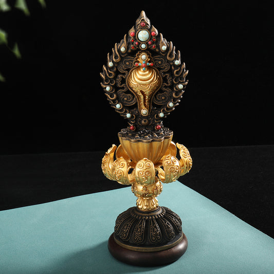 Handmade brass Ashtamangala ritual art inspired by Tibetan Buddhist ritual implements culture and Buddhist ritual implements art