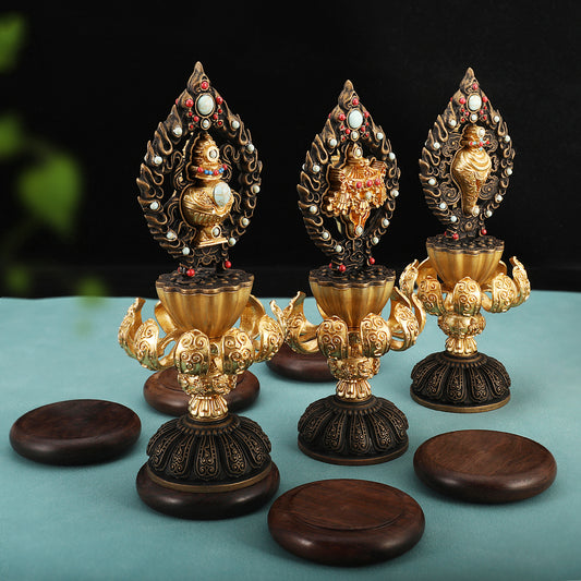 Pure handmade brass eight auspicious symbols reflecting Tibetan Buddhist ritual implements culture and Buddhist ritual implements art