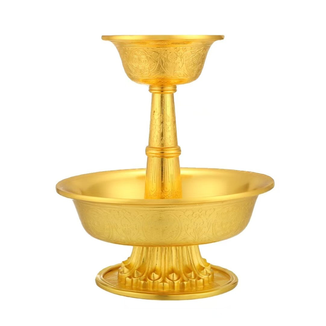 Tibetan Buddhist sacrificial implements culture: An exquisite handmade silver gilt Dharma Protector vessel, demonstrating the luxury and devotion found in authentic Buddhist sacrificial items art.