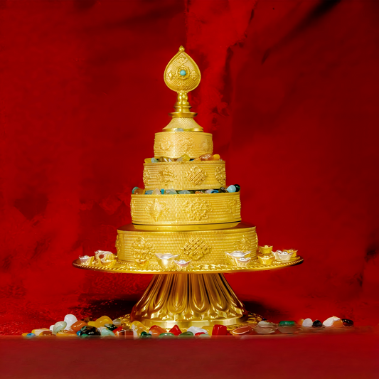 Handcrafted Eight Auspicious Mandala in brass, Tibetan Buddhist sacrificial implements culture ritual item, representing Buddhist sacrificial items art