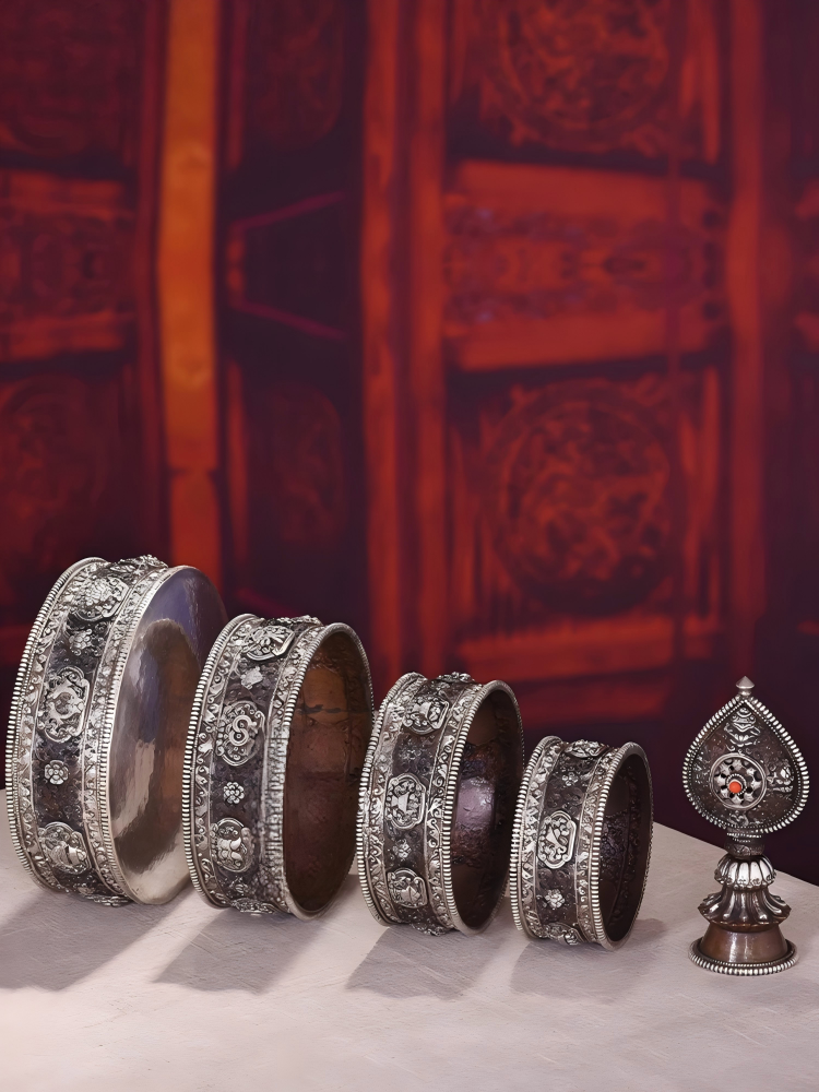 Handcrafted Nepal Copper Mandala Plate, 32cm height, Tibetan Buddhist sacrificial implements culture, representing Buddhist sacrificial items art