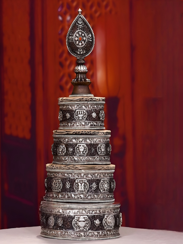 Nepal Copper Mandala Ritual Plate, handcrafted, 32cm tall, part of Tibetan Buddhist sacrificial implements culture, showcasing Buddhist sacrificial items art