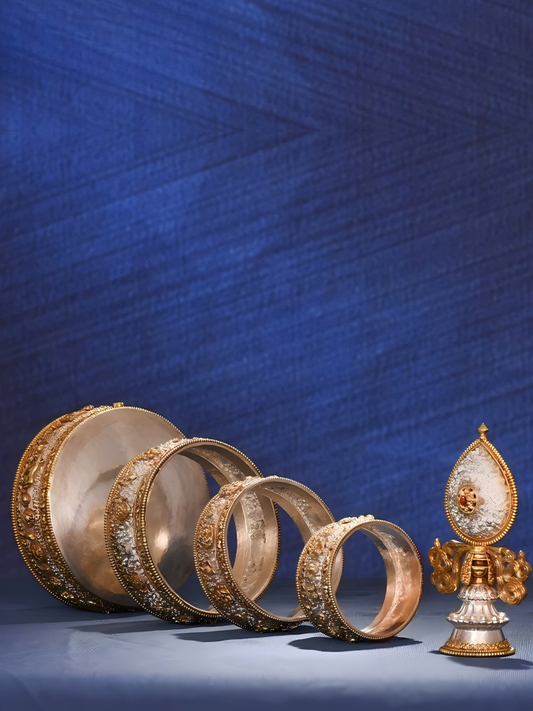 Handcrafted Nepal pure silver and brass Mandala Plate, 36.5cm height, Tibetan Buddhist sacrificial implements culture ritual item, representing Buddhist sacrificial items art