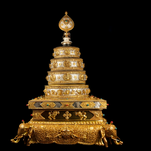 Handcrafted pure silver Mandala Plate, 78cm wide, Tibetan Buddhist sacrificial implements culture ritual item, representing Buddhist sacrificial items art