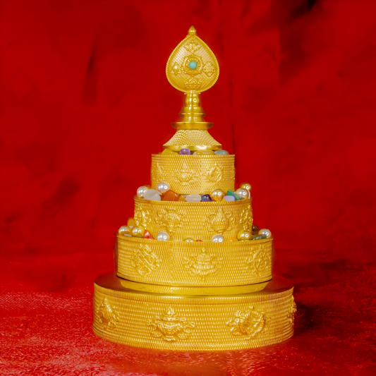 Upgraded Eight Auspicious Mandala Plate, handcrafted brass, part of Tibetan Buddhist sacrificial implements culture, showcasing Buddhist sacrificial items art