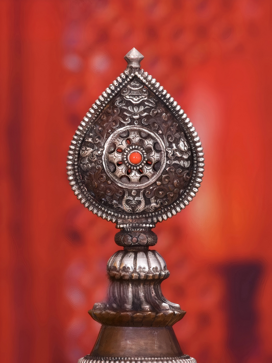 Handcrafted Nepal Copper Mandala Plate, 32cm height, 15cm inner plate, Tibetan Buddhist sacrificial implements culture, for altar offerings, representing Buddhist sacrificial items art