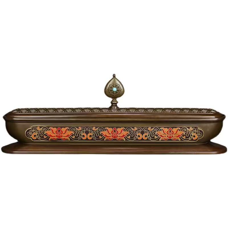 Handcrafted brass enamel horizontal incense burner, perfect for home or altar use, reflecting Tibetan Buddhist sacrificial implements culture and Buddhist sacrificial items art.