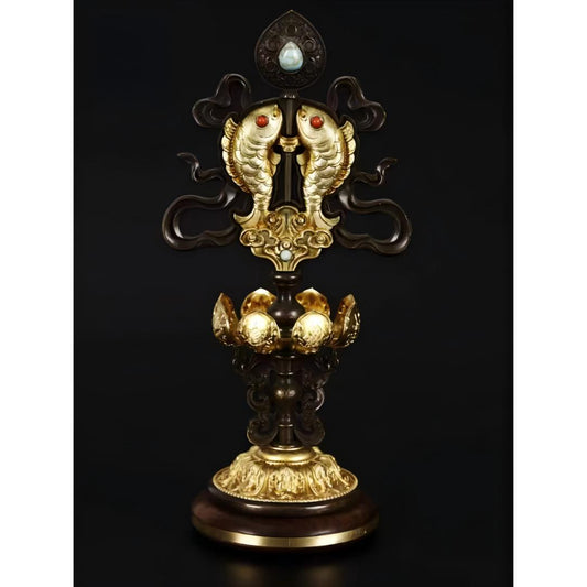 Handcrafted 25cm brass Wheel King Tibetan ritual artifact, showcasing Tibetan Buddhist sacrificial implements culture and exquisite Buddhist sacrificial items art.