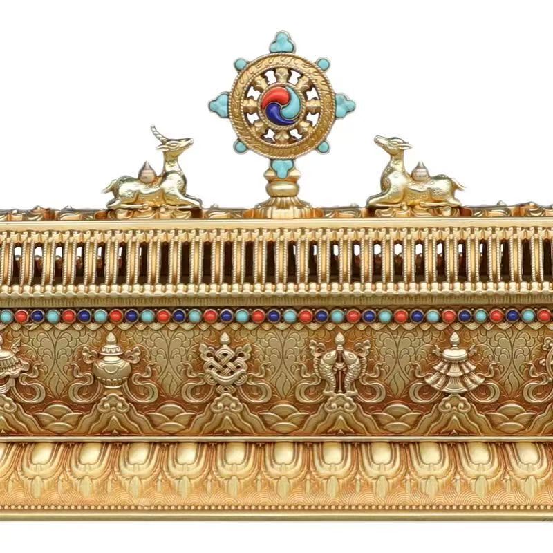 Handcrafted 30cm brass Baoyu reclining incense burner, perfect for home or office, reflecting Tibetan Buddhist sacrificial implements culture and exquisite sacrificial items art.