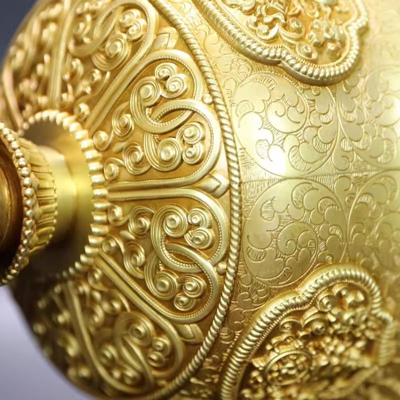 Brass lotus long-lasting butter lamp, 15.8cm, handcrafted for Tibetan Buddhist altar use, showcasing sacrificial implements culture and Buddhist sacrificial items art.