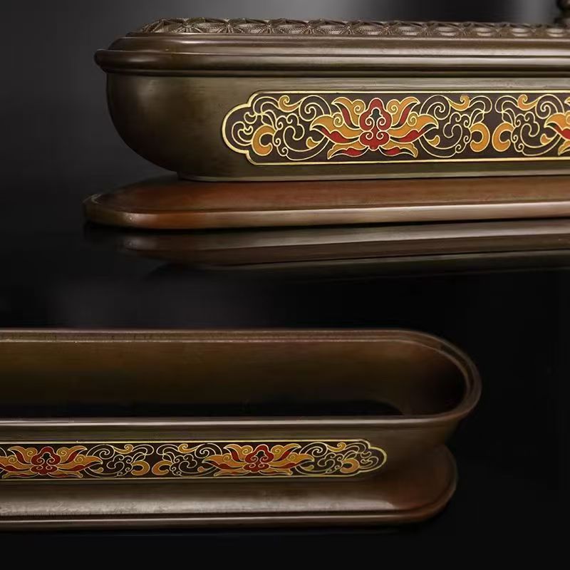 Handmade brass enamel incense holder for home or altar, designed to reflect Tibetan Buddhist sacrificial implements culture and exquisite Buddhist sacrificial items art.
