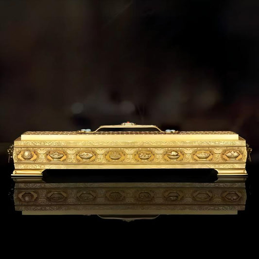 Small handcrafted brass Tibetan incense box, perfect for home or temple altar, highlighting Tibetan Buddhist sacrificial implements culture and sacred Buddhist art.