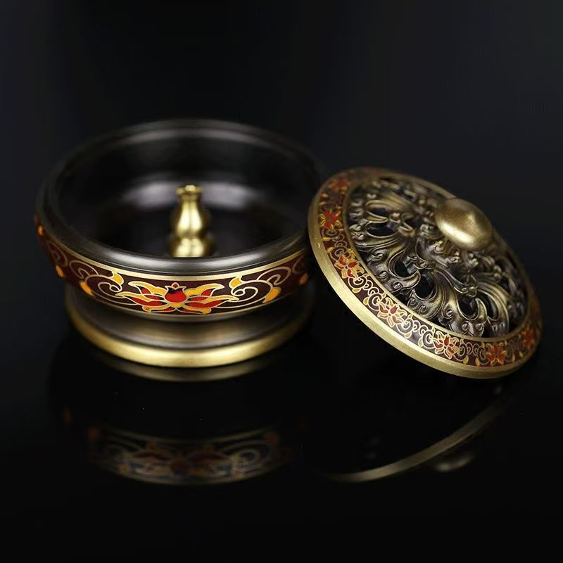 Small handcrafted brass incense tray, perfect for home or altar offerings, representing Tibetan Buddhist sacrificial implements culture and beautiful Buddhist sacrificial items art.
