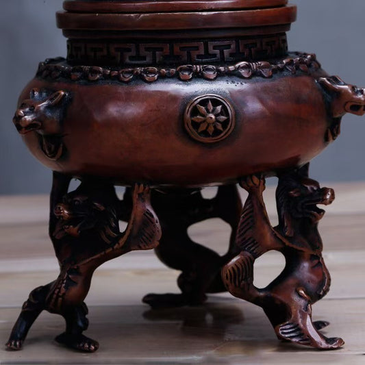 Handcrafted aged copper Kagyu Vajrayogini incense burner, Tibetan Buddhist ritual art for home altar, 22cm