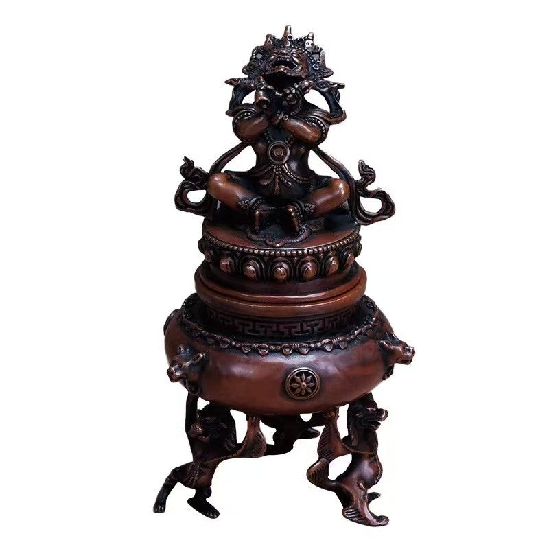 Pure handmade aged copper Vajrayogini incense burner, traditional Tibetan spiritual incense holder for Buddhist rituals, 22cm