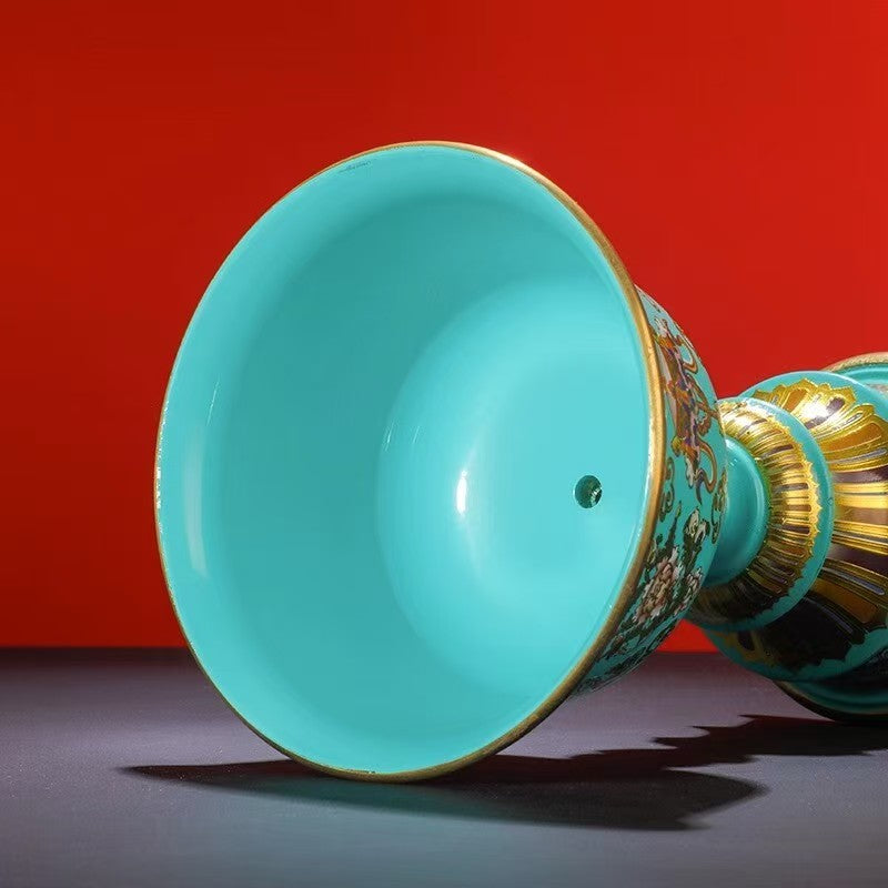 Pure handmade bronze altar butter lamp holder, decorative Tibetan Buddhist offering base for sacred rituals