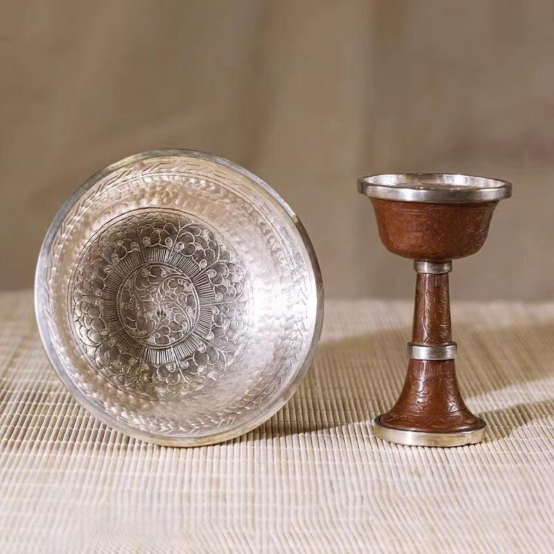 Pure handmade red copper Guardian Offering Cup, decorative Tibetan Buddhist altar piece for rituals and sacred offerings, 10cm