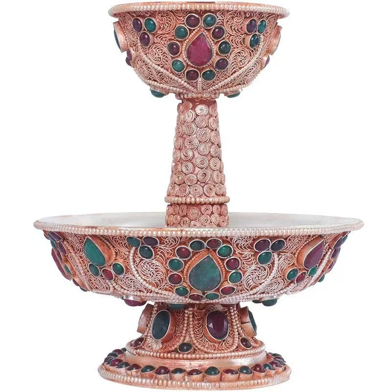 Pure handmade purple copper Guardian Offering Cup, decorative Tibetan Buddhist altar piece for sacred offerings and meditation