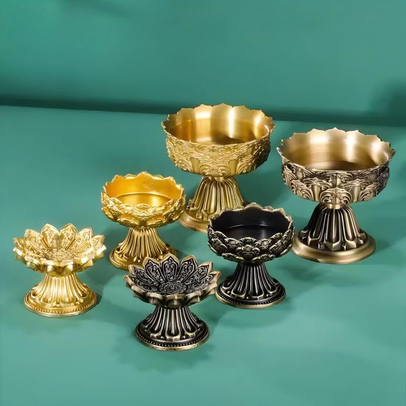 Artisan copper lotus butter lamp, Tibetan Buddhist ritual art for home altar and meditation space, 5cm