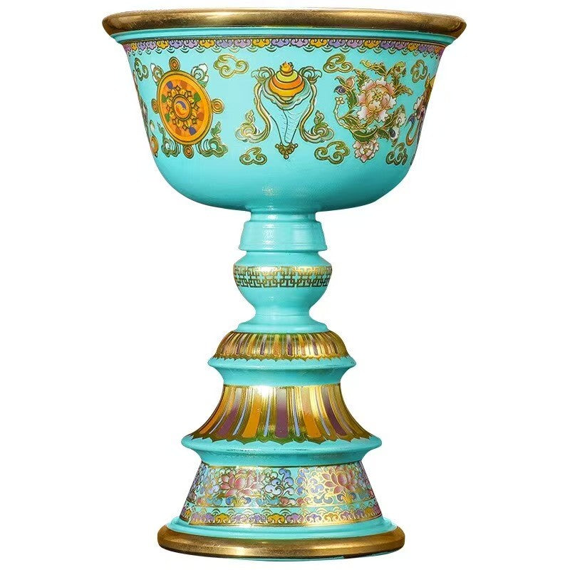 Traditional handcrafted bronze butter lamp base, Tibetan Buddhist altar supply for offerings and long-life lights