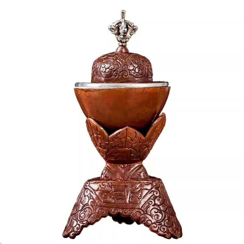 Traditional handcrafted purple copper Toba, decorative Buddhist offering bowl for home altar, Tibetan sacrificial items art, 9cm