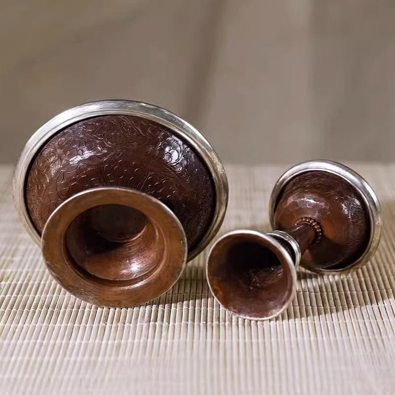 Traditional handcrafted red copper Guardian Cup, Tibetan Buddhist offering bowl for home altar and spiritual practice, 10cm