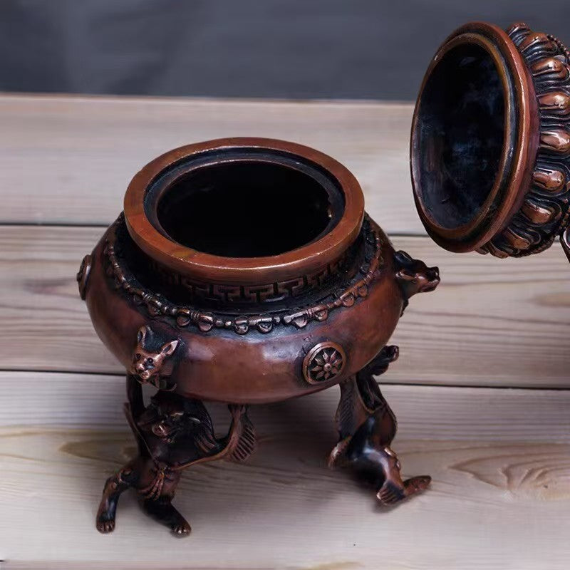 Handmade copper Kagyu Vajrayogini incense burner, Buddhist ritual art for home altar and meditation space, 22cm