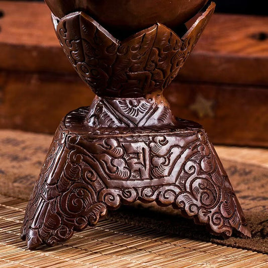 Handmade copper Toba with flower carvings, Buddhist offering bowl for home altar and sacred rituals, 9cm