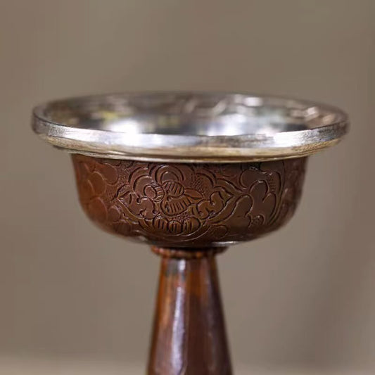 Handmade Nepalese copper Guardian Cup with Ashtamangala carvings, sacred Tibetan Buddhist altar supply for offerings, 10cm
