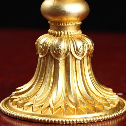 Traditional handcrafted gilded copper Eight Auspicious Symbols, Tibetan Buddhist home decor offering for spiritual practice, 19.5cm