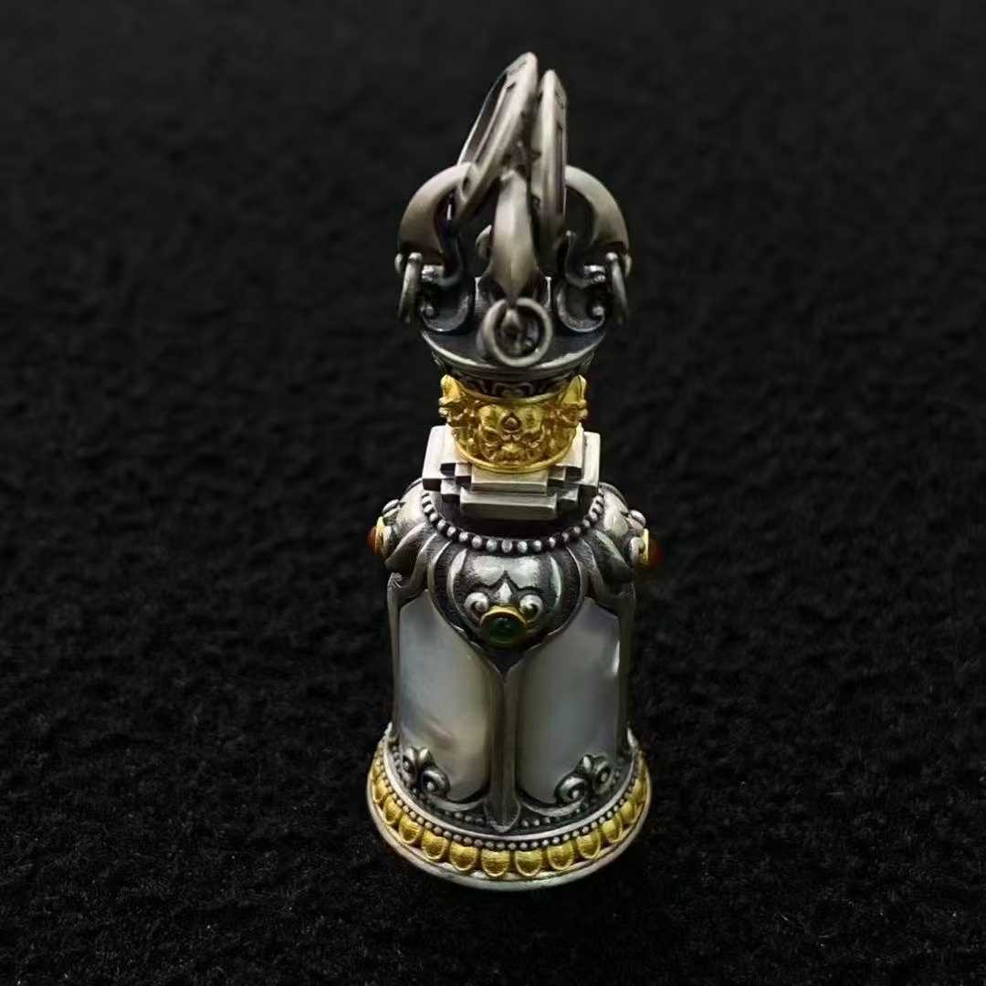 Handcrafted Tibetan Buddhist Vajra Bell necklace pendant in S925 silver.