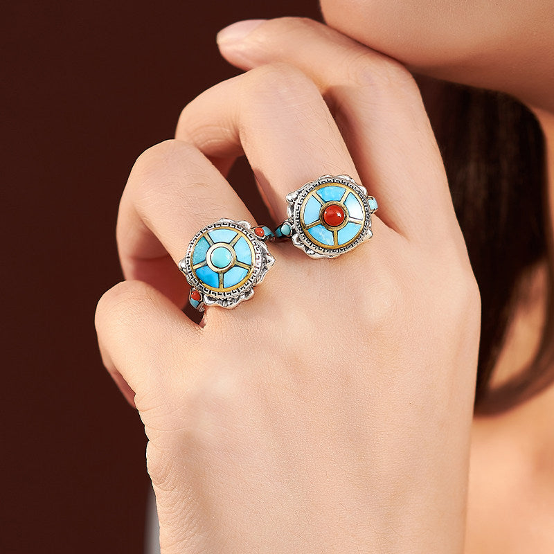 Amitabha Turquoise Silver Copper Ring