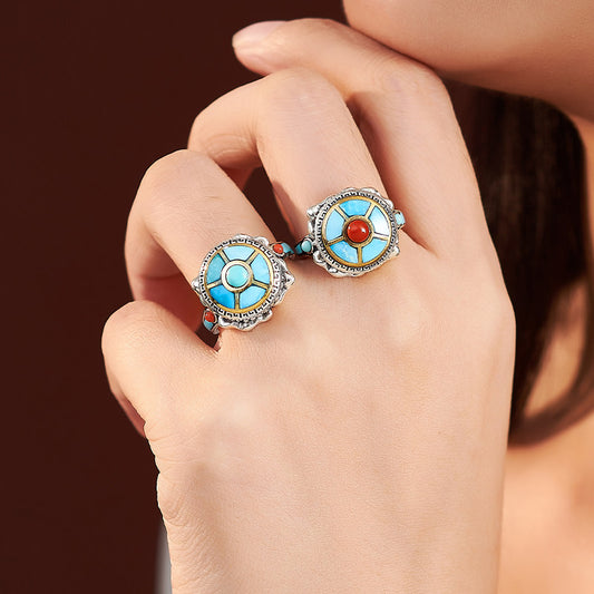 Amitabha Turquoise Silver Copper Ring