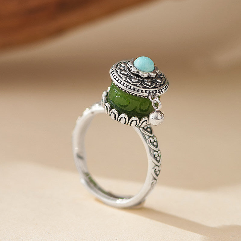 HeTian Jade Turquoise Silver Rotating Ring