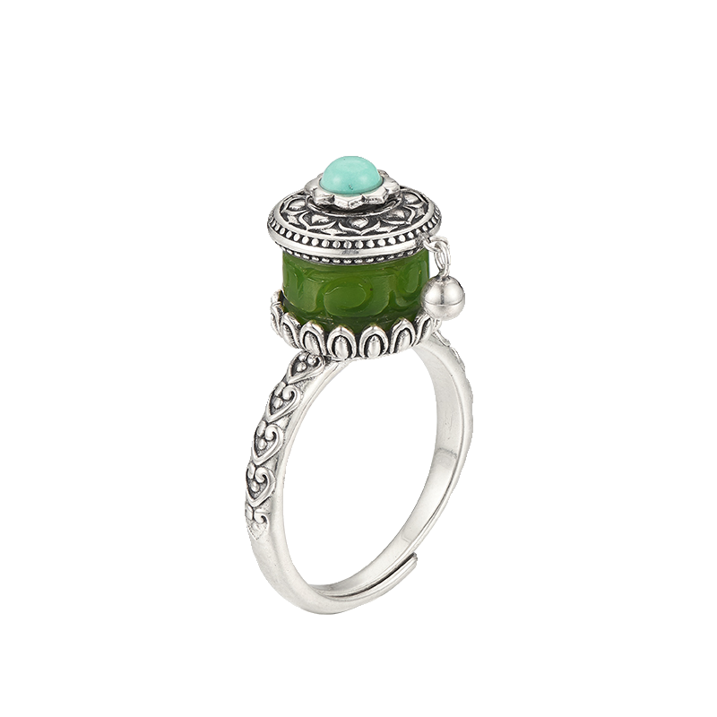 Green Jade Turquoise Silver Rotating Ring