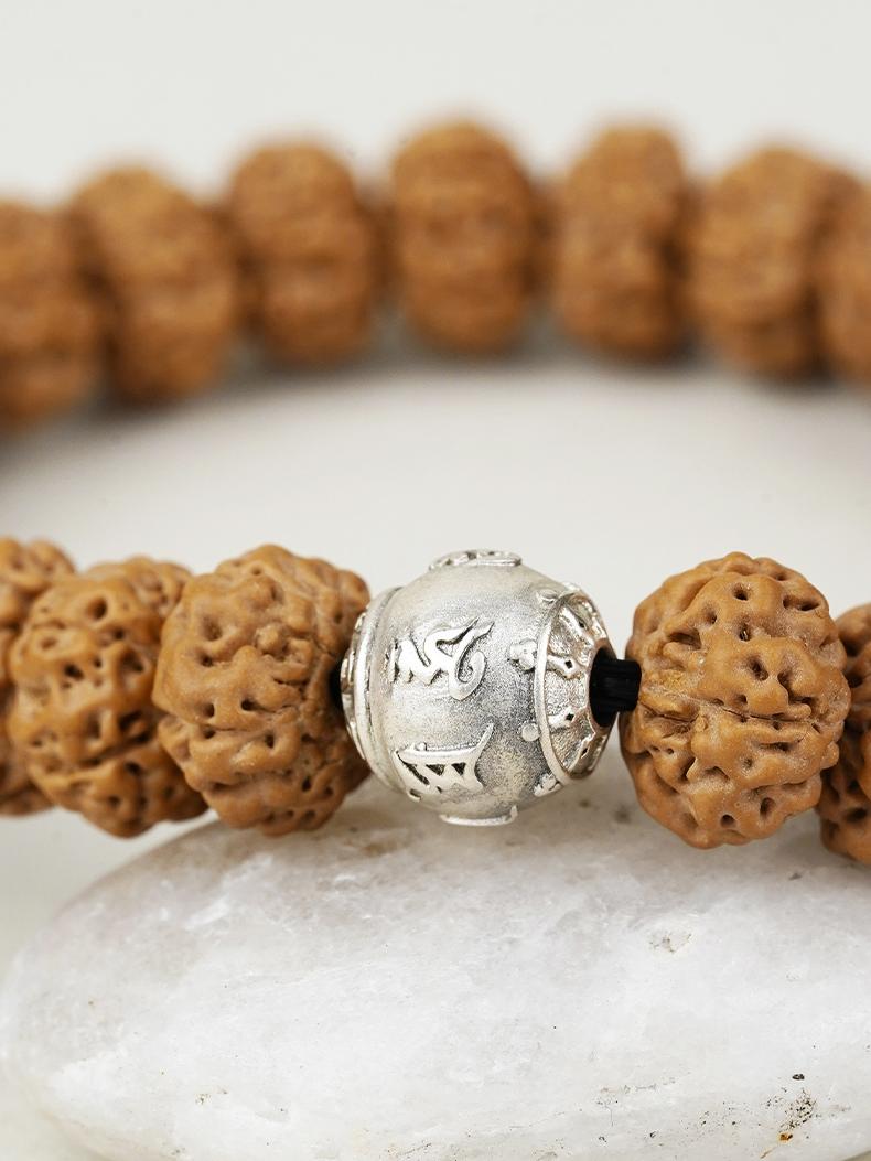 Hand-painted Bodhi and Agate Tiger Tooth Dzi Bead Bracelet – Spiritual Jewelry Art for Tibetan Buddhist Practitioners.