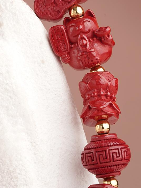 Hand-painted with care, this cinnabar and copper bracelet channels positive energy and spiritual clarity. A perfect accessory for daily wear and meditation.