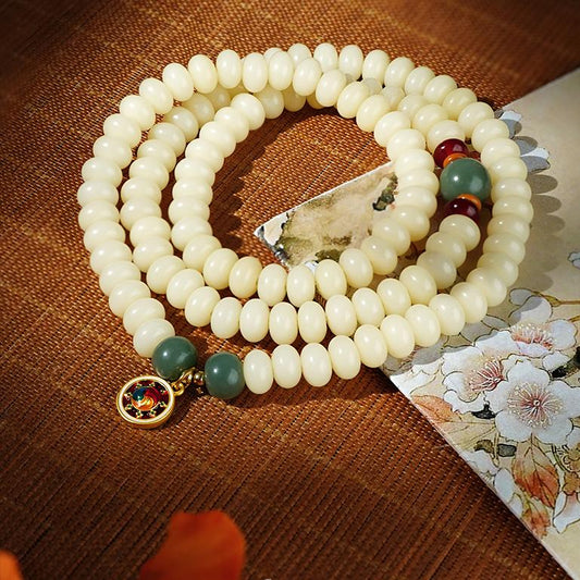 Handmade Yun Shui Jing Bodhi 108 bead mala inspired by Tibetan Buddhist jewelry culture. Crafted with precision, this mala promotes meditation, spiritual clarity, and inner peace.