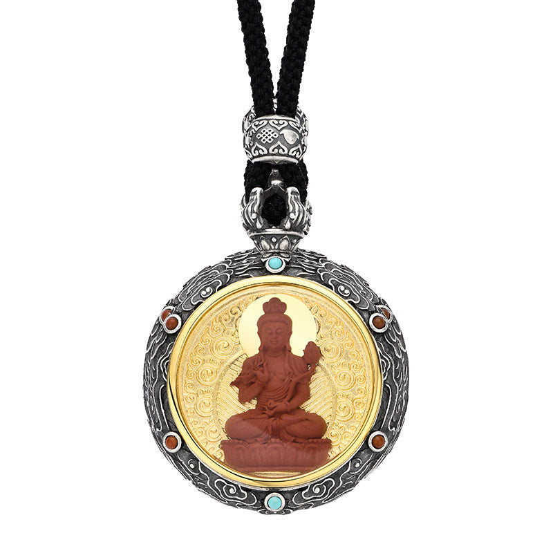 Red Sandalwood Zodiac Buddha Silver Copper Pendant