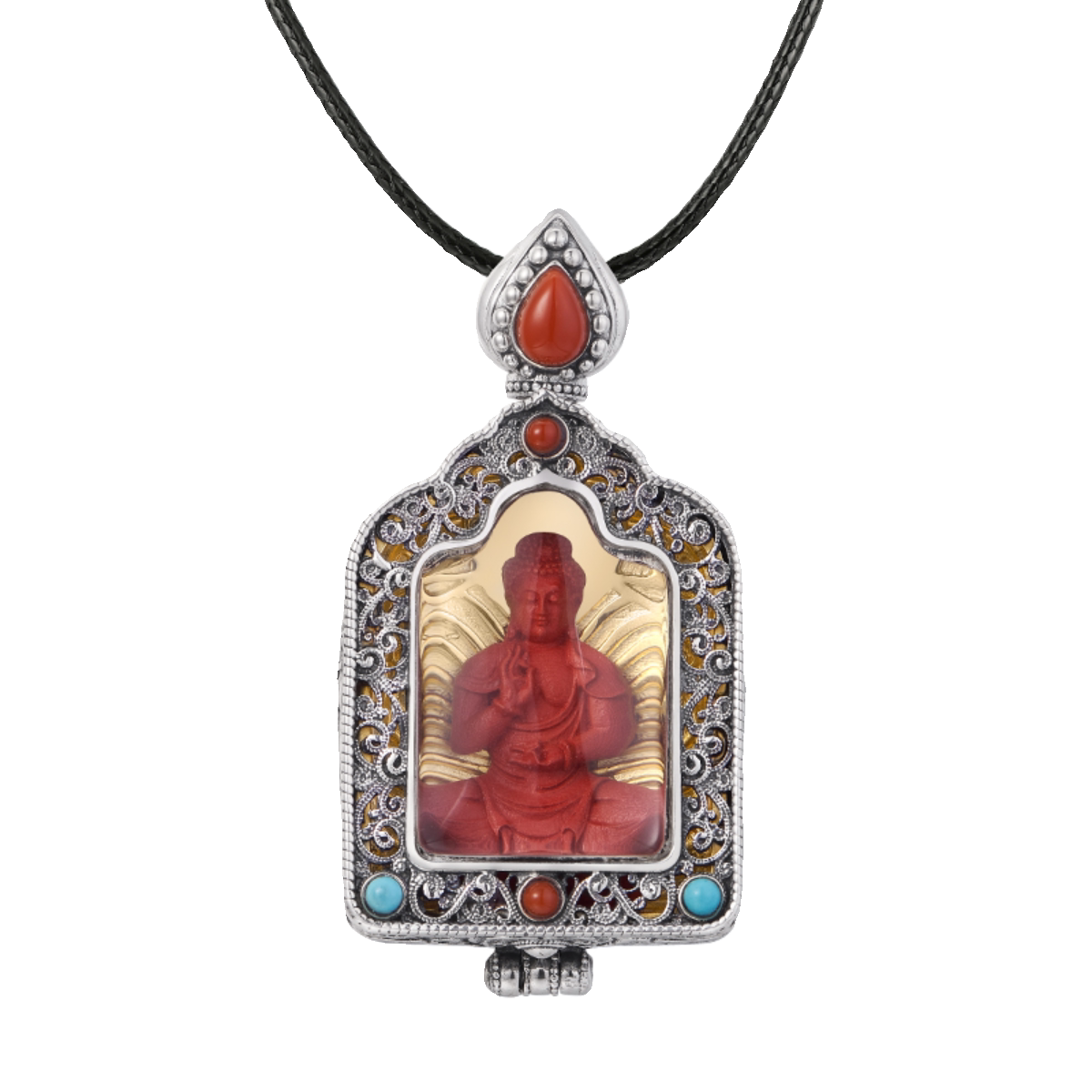 Silver Copper Red Sandalwood Buddha Pendant