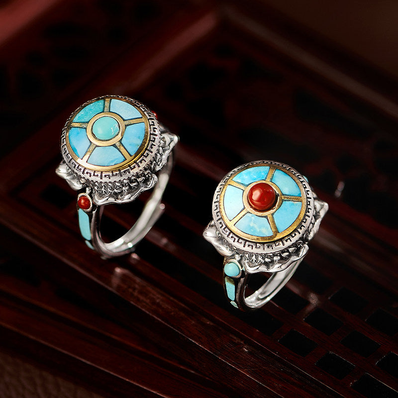 Silver Copper Amitabha Turquoise Ring Unisex
