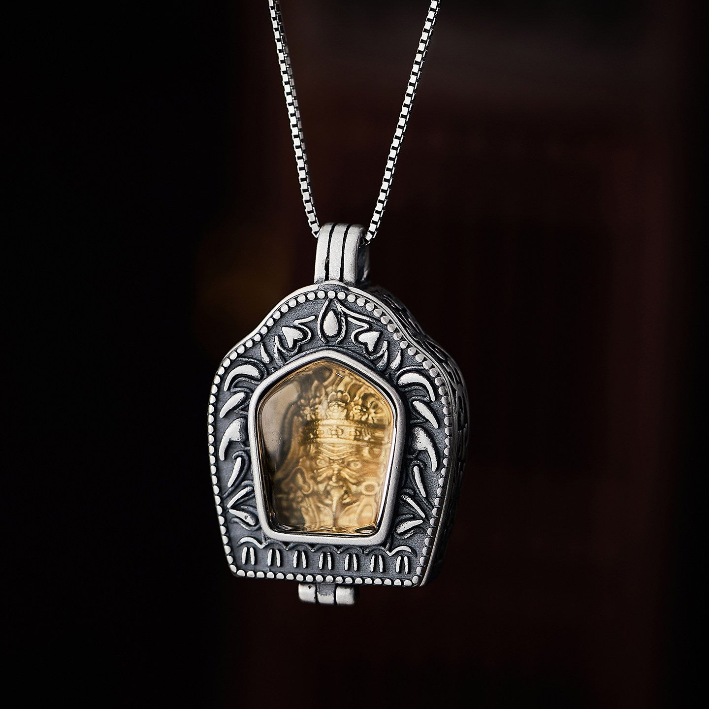 Vintage Yellow Jambhala Zhakilam White Crystal Pendant