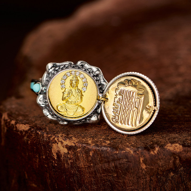 Turquoise Ghau Box Silver Copper Ring